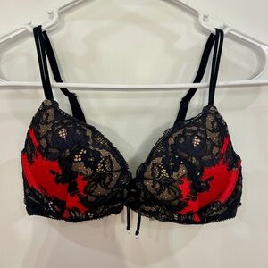Victoria’s Secret 34B push-up Elegant Black and Red Lace Bra